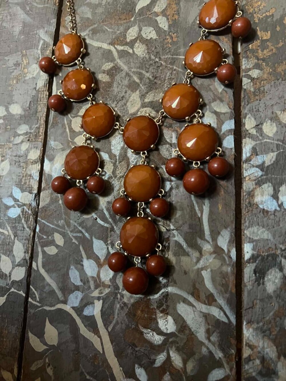 NWT Fashion Beyond Gold Tone Bib Necklace Butterscotch/Brown